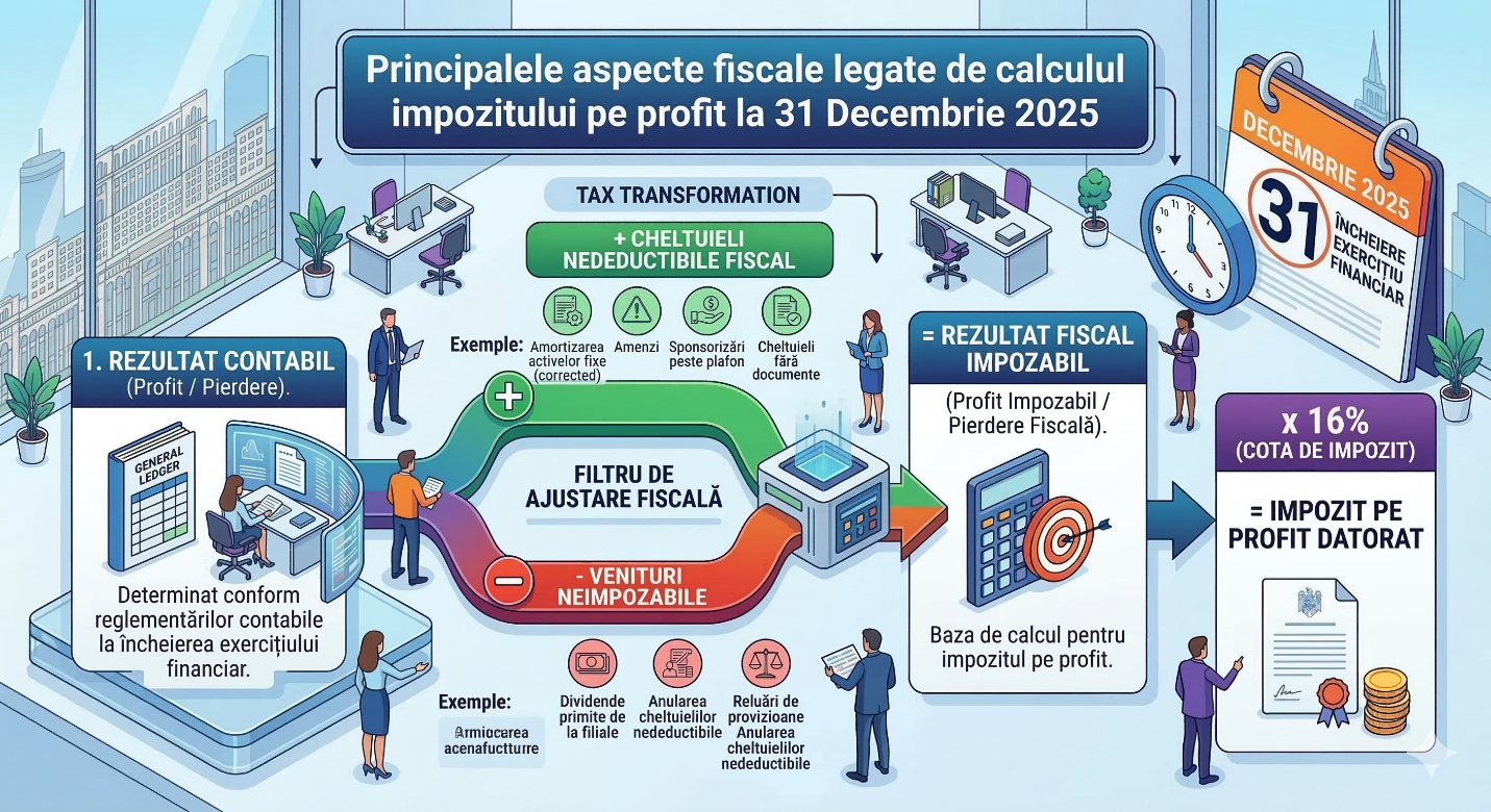 Principalele aspecte fiscale legate de calculul impozitului pe profit la 31 Decembrie 2025